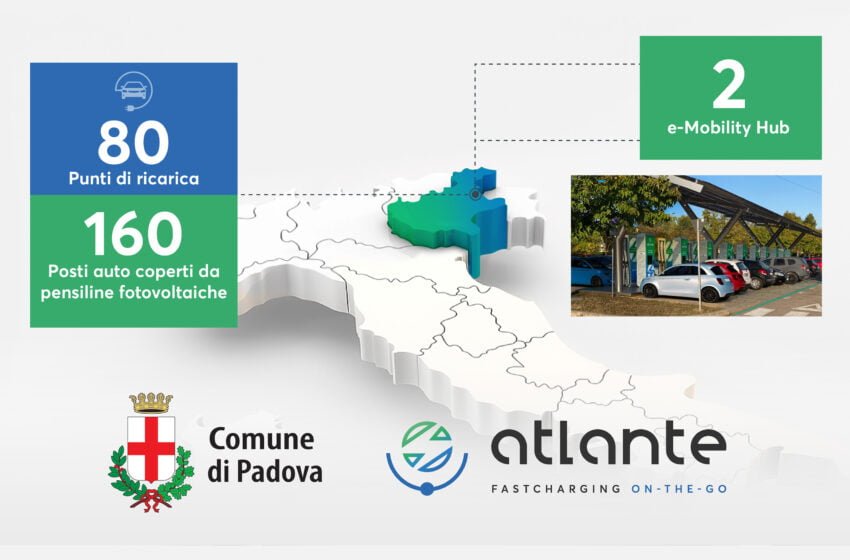  Atlante: a Padova due e-Mobility Hub con 80 punti di ricarica